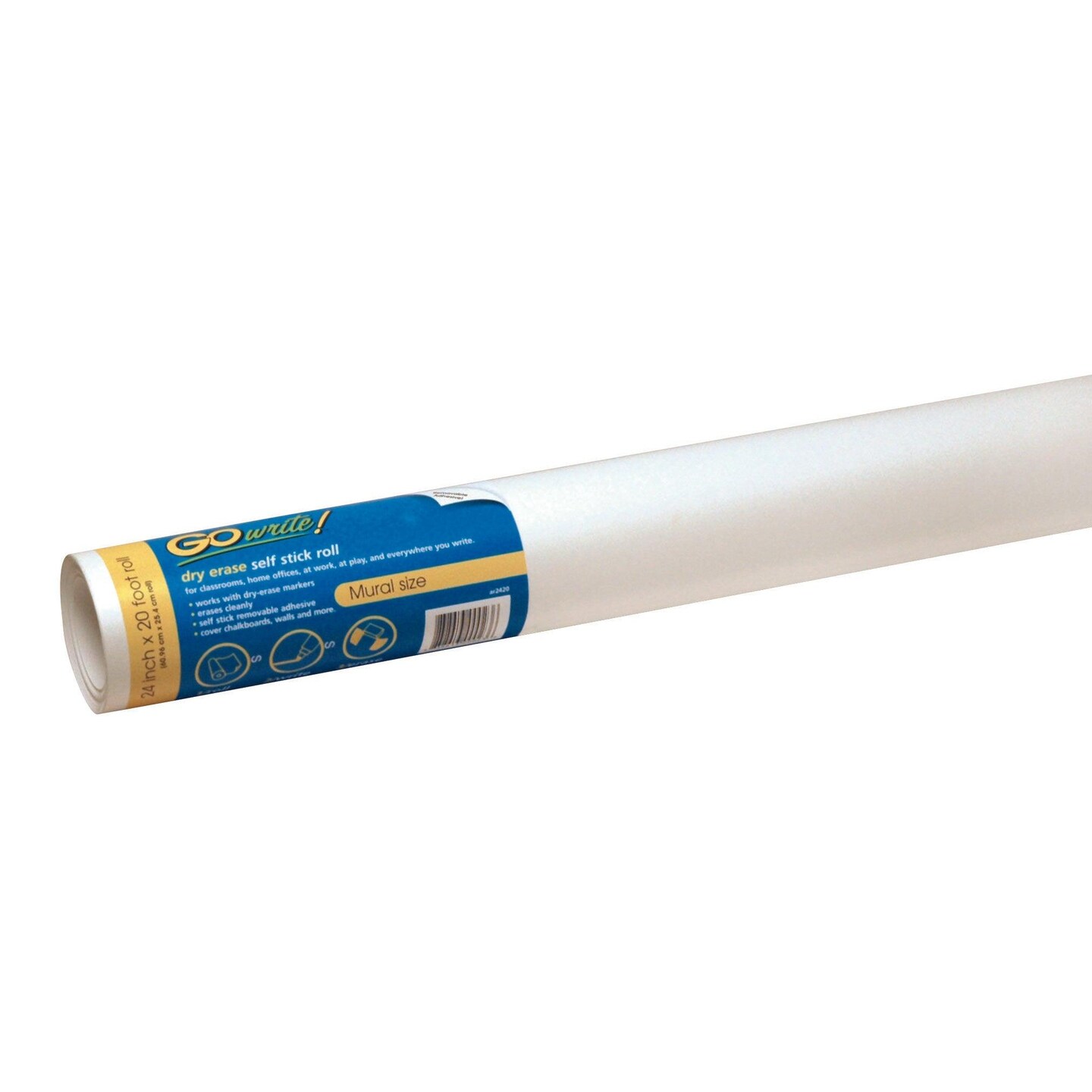 Dry Erase Roll, Self-Adhesive, White, 24&#x22; x 20&#x27;, 1 Roll