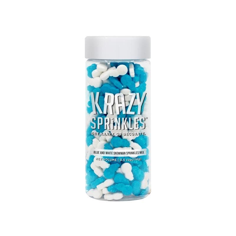 Krazy Sprinkles - Blue and White Snowman (1/2 Cup, 1x Jar) for Cakes, Ice Cream & Cookies