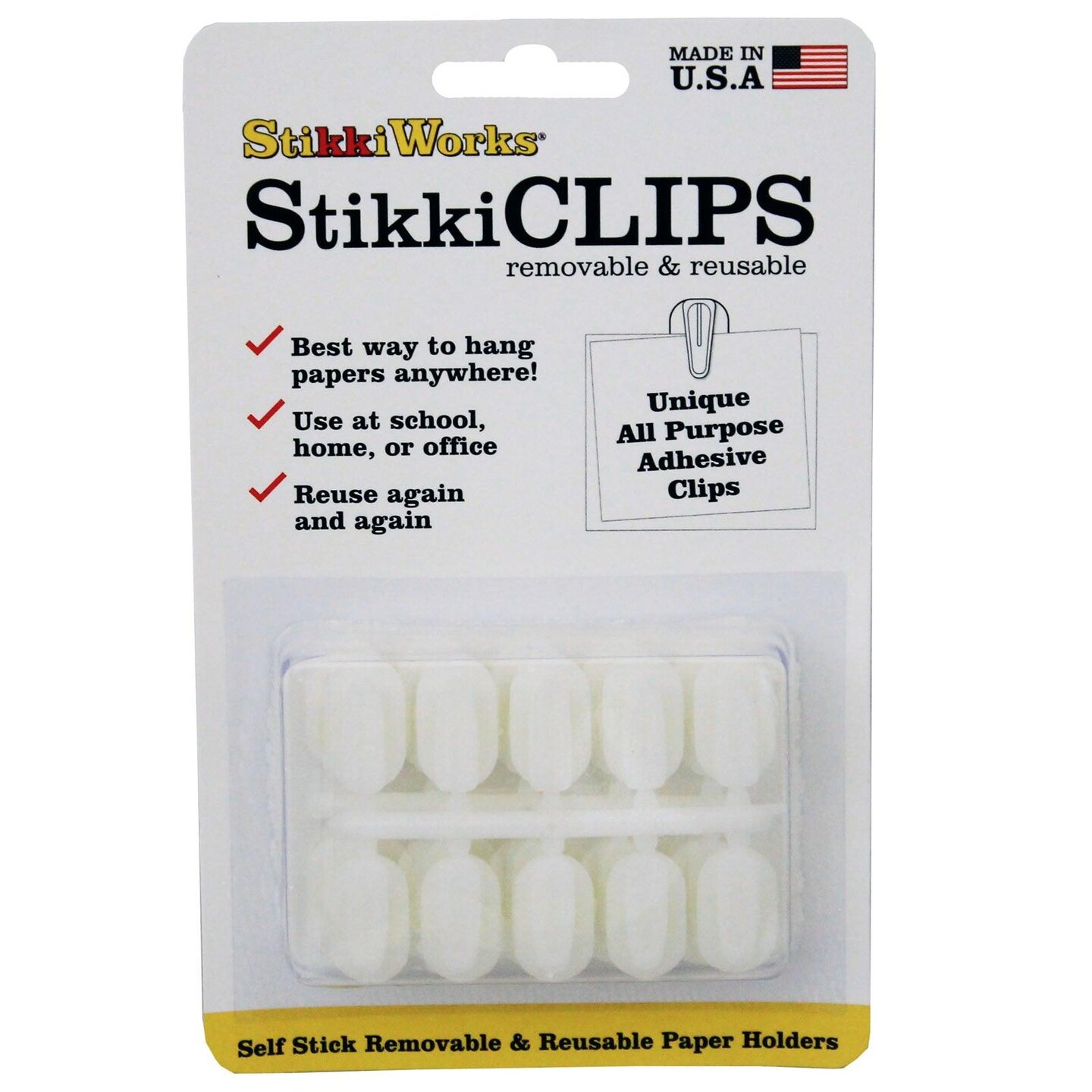 StikkiCLIPS&#x2122; Adhesive Clips, White, 20 Per Pack, 6 Packs