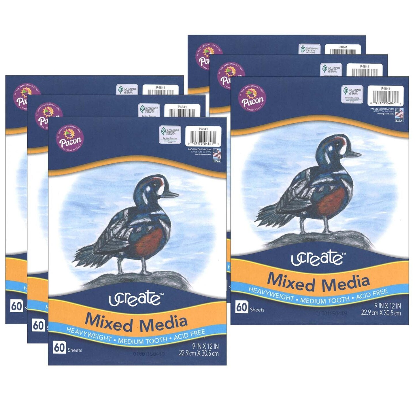 Mixed Media Art Paper, Heavyweight, 9&#x22; x 12&#x22;, 60 Sheets Per Pack, 6 Packs