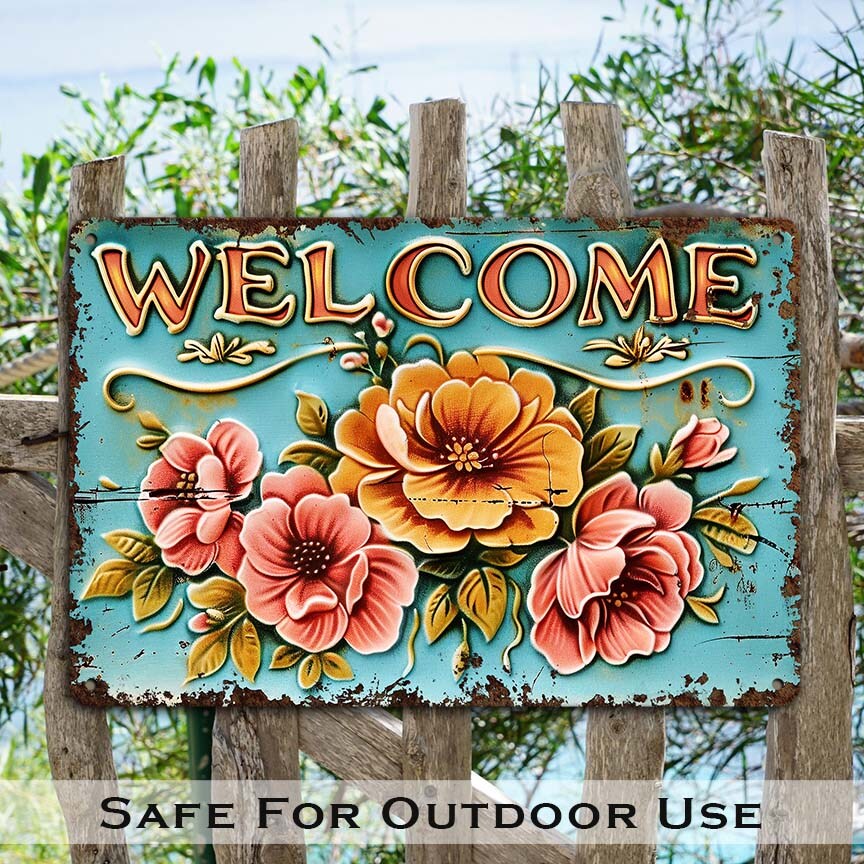 Welcome Sign For Indoor or Outdoor Use - Metal Art Sign For Front