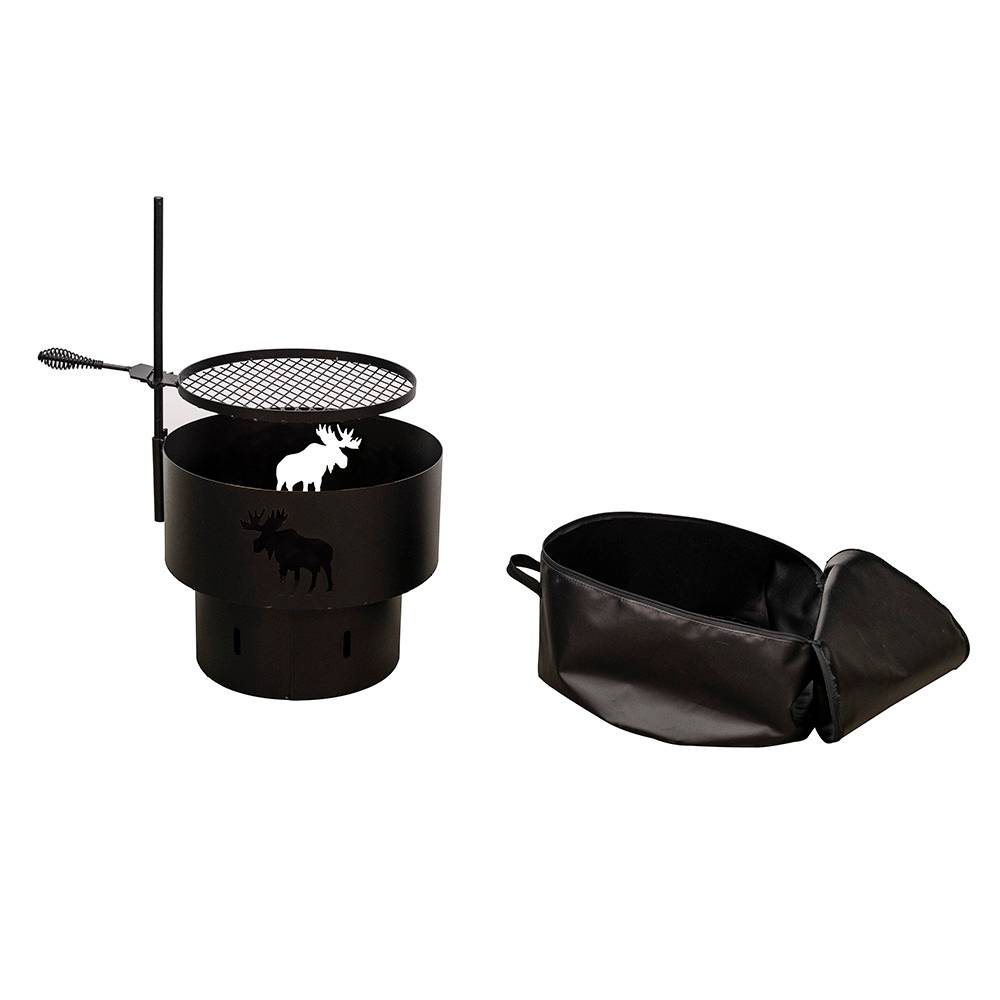 Campers Dream Camping Fire Pit Combo Moose Cutout Design Steel with Storage Bag