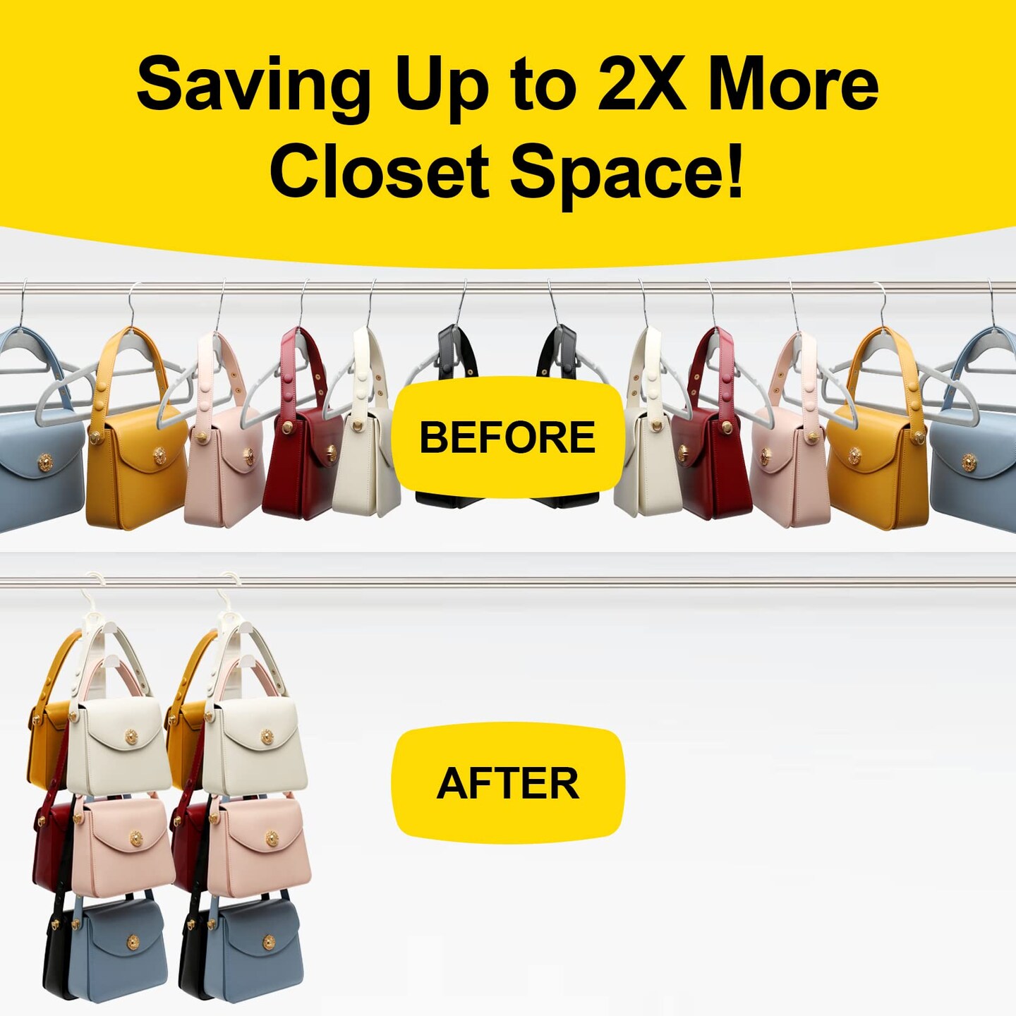 2 Piece Closet-Organizers-and-Storage,Purse Hanger for Closet-Organizer, Purse-Organizer for Organization-and-Storage,Sturdy Hang Closet Storage Bag Organizer for Heavy Bag,College Dorm Room Essentials