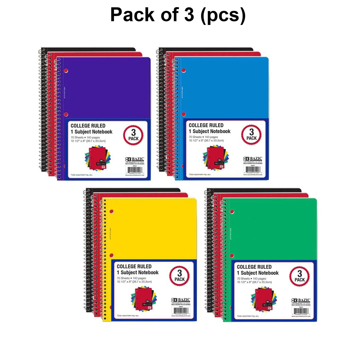Notebook Spiral C/R 3-Subject 120 Sheets | MINA&#xAE;