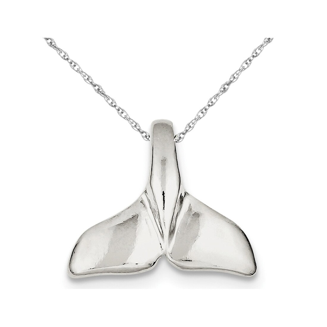 Gem And Harmony Whale Tail Charm Pendant Necklace in Sterling Silver with Chain