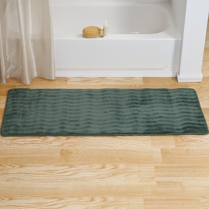 Lavish Home Memory Foam Bath Rug Mat Green Extra Long 24X60 Soft Absorbent