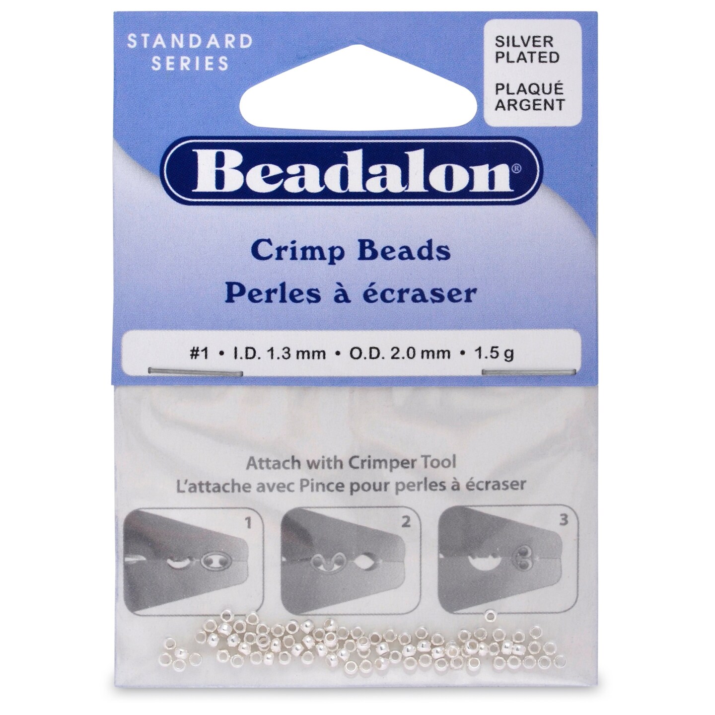 Beadalon Crimp Beads Size 1 1.5g-Silver-Plated