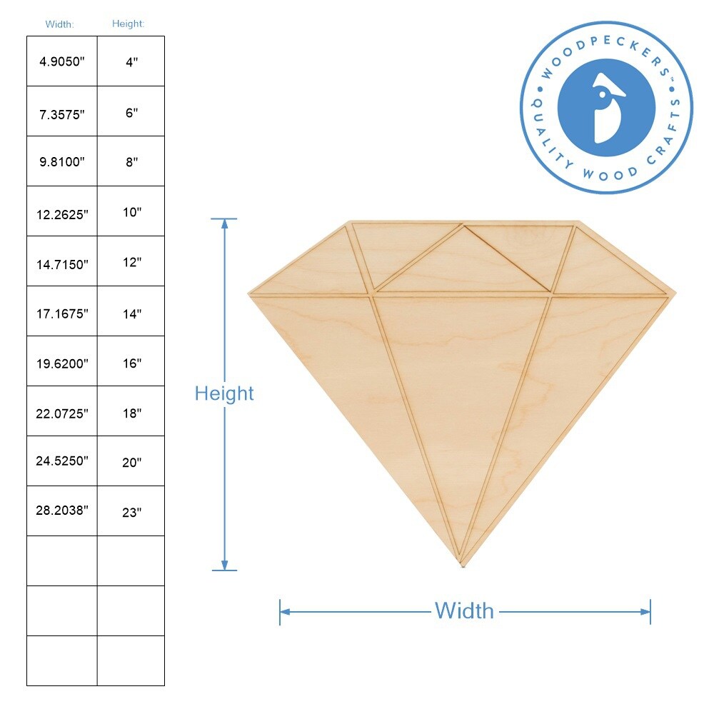 Diamond Wood Cutout, From 4”-23”, Valentine Craft/Decor | Woodpeckers