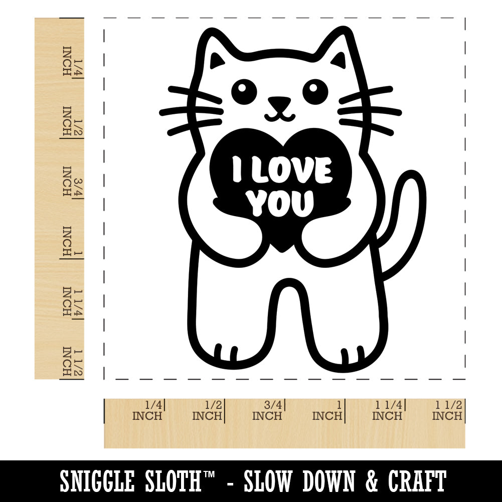 Cat Holding I Love You Heart Anniversary Valentine&#x27;s Day Self-Inking Rubber Stamp Ink Stamper