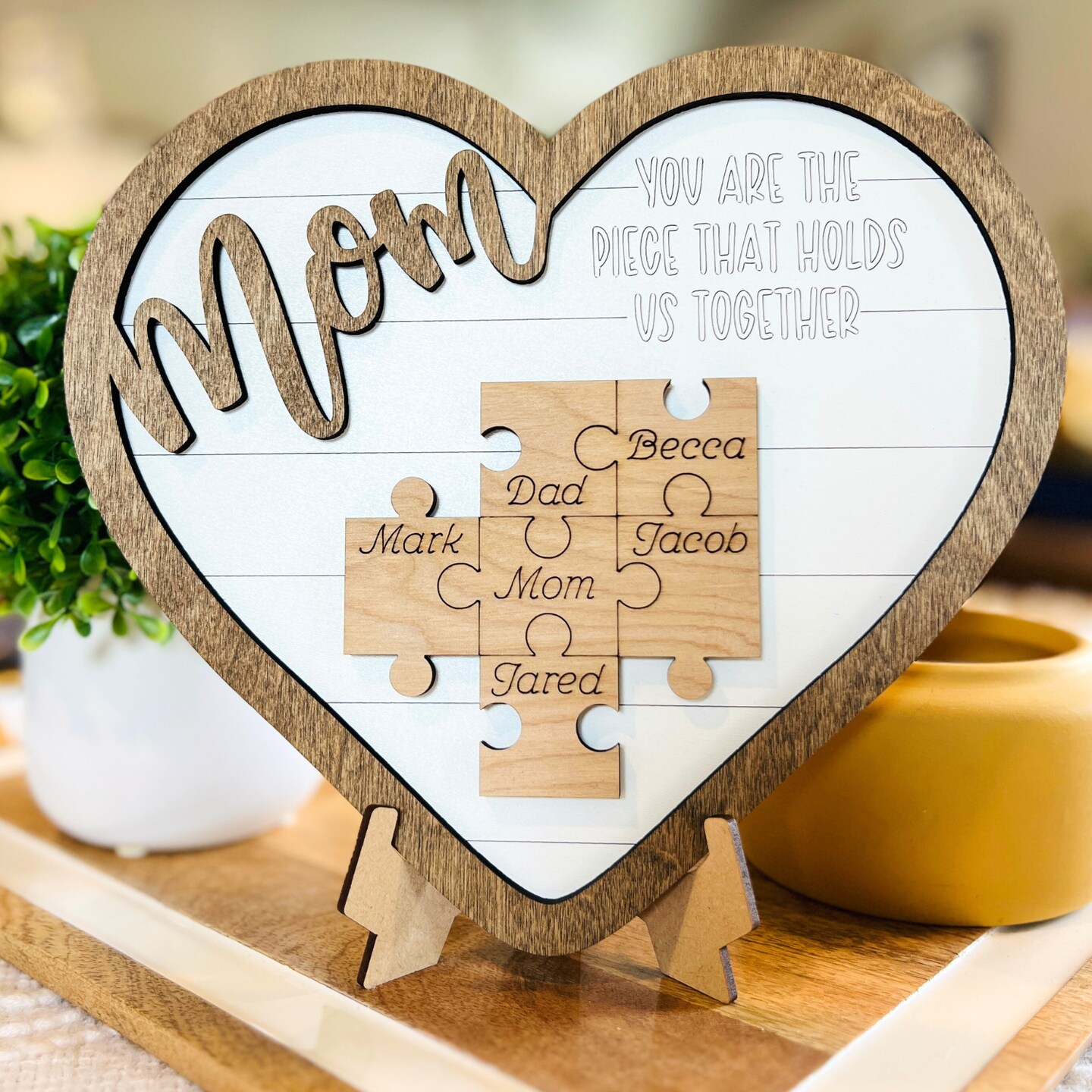 Mothers Day Puzzle Piece Heart Plaque | Wood Heart Sign