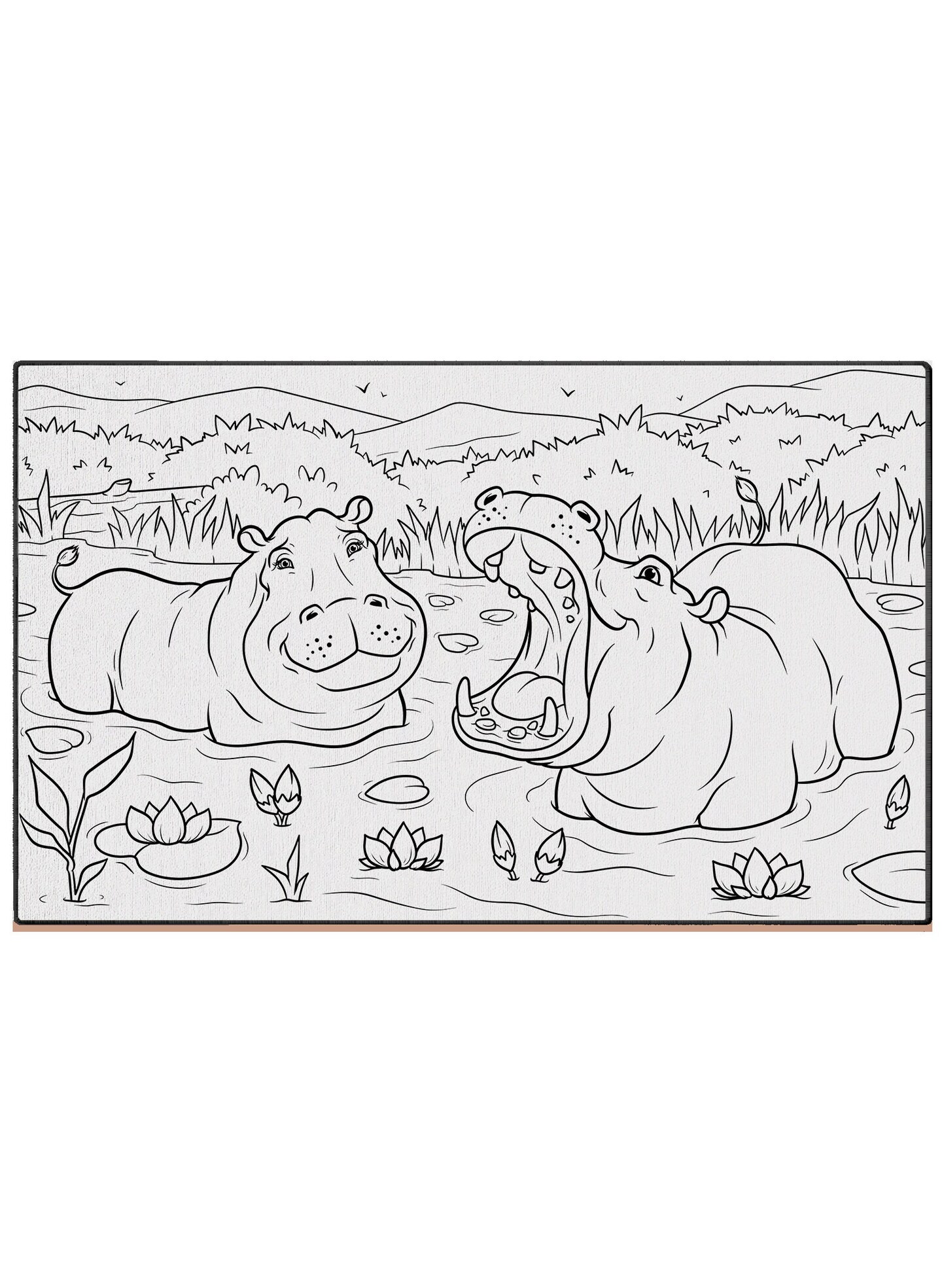 Kids Adult Coloring Book Rug  Washable Markers Gift For Artist Animal Safari Theme Hippo Decor Rainy Day Kid Activity Book Gift For Kid Boy