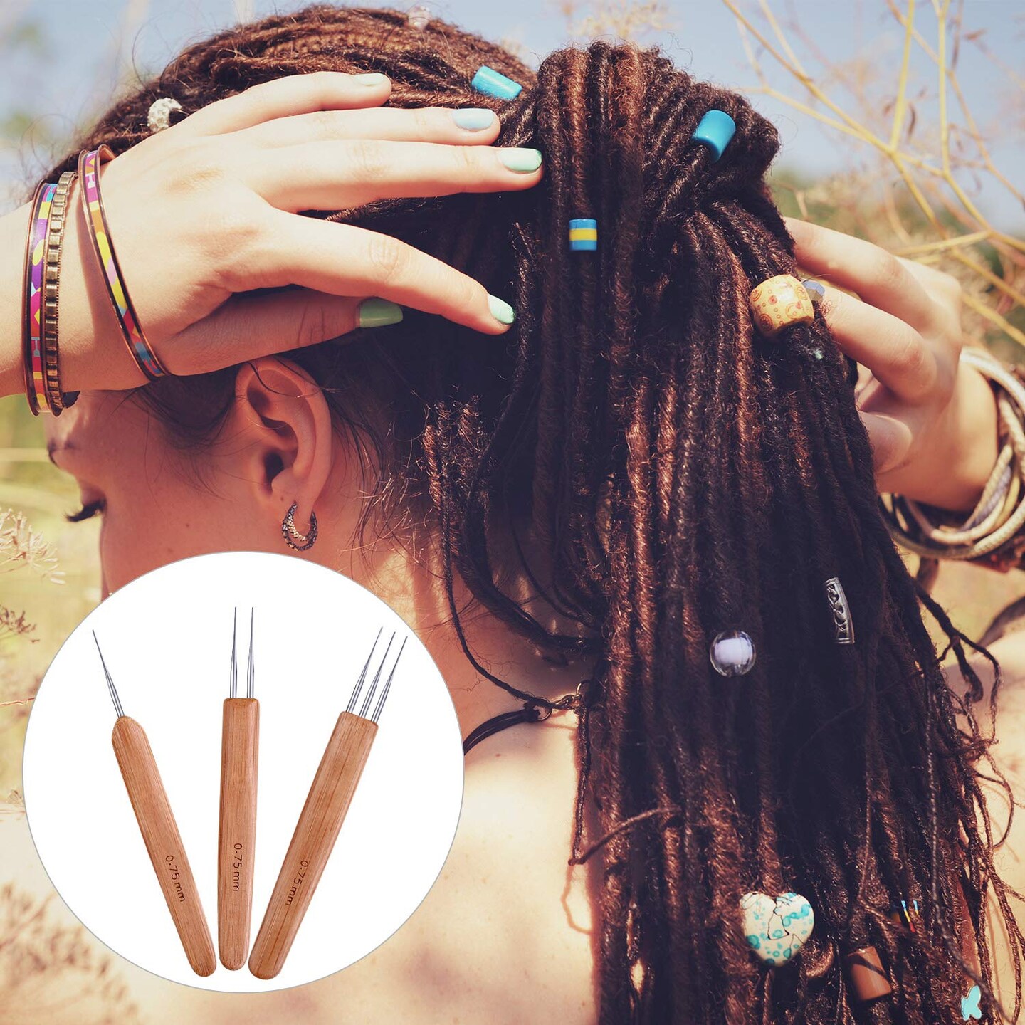 3 Pieces 0.75 mm Dreadlock Crochet Hook Bamboo Needle Weaving Crochet, Include 1 Hook, 2 Hooks, 3 Hooks for Dreadlock Supplies