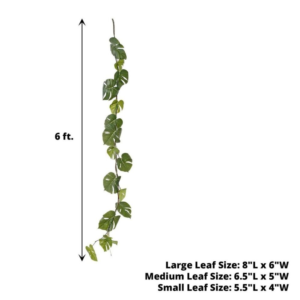 Artificial Lush Green Monstera Vine 6ft Artificial Garland