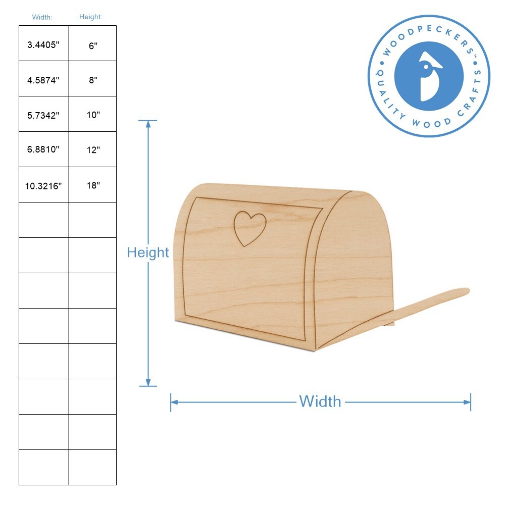 Mailbox Wood Cutout, From 6”-12”, Valentine Craft/Decor | Woodpeckers