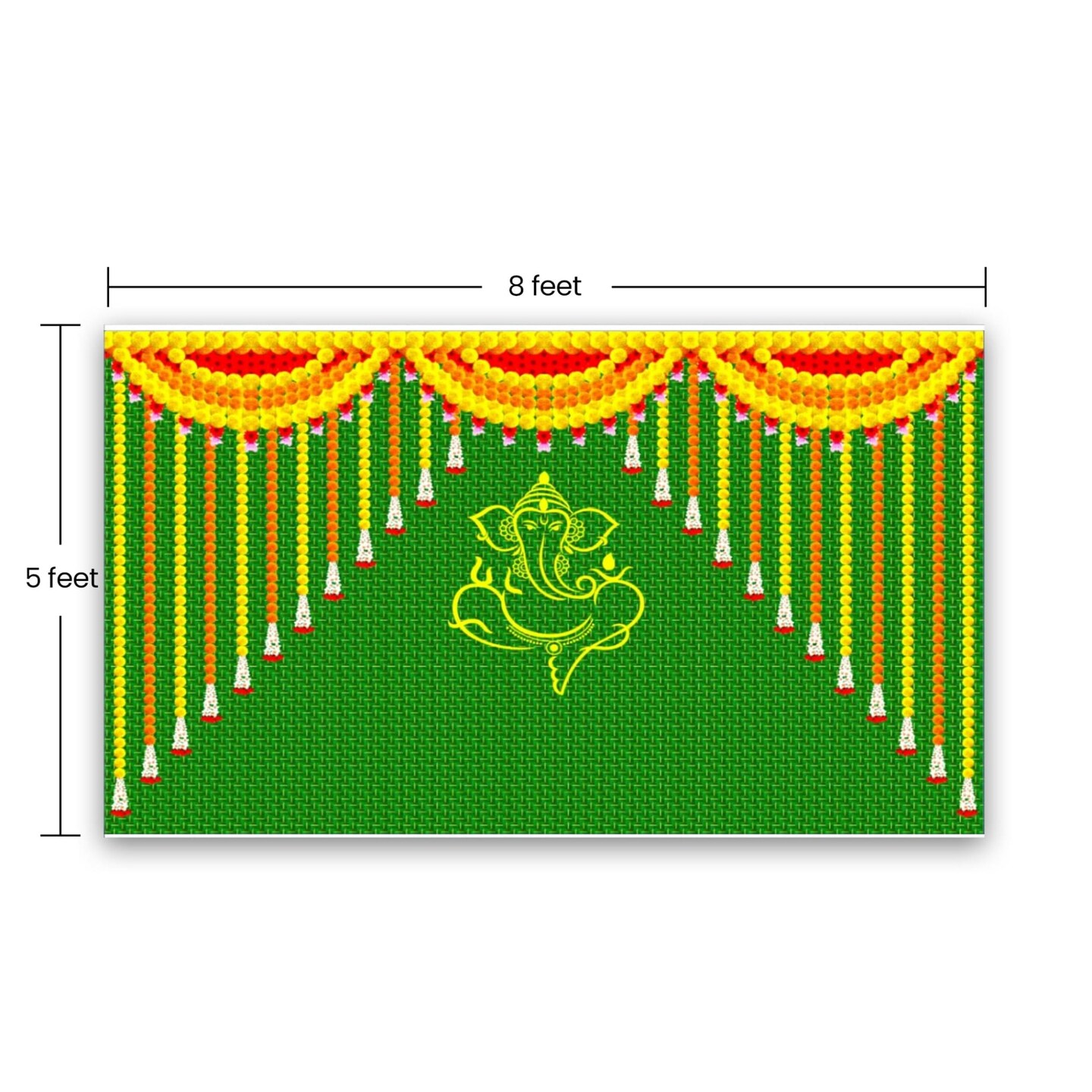 Ganesh with Marigold 5x8 Feet Backdrop Indian Traditional Cloth Ganesh Chaturthi Decor Indian Pooja Wall Decor Indian Wall Art Photo Decor Banner Decorative Pooja Cloth Wedding Favor