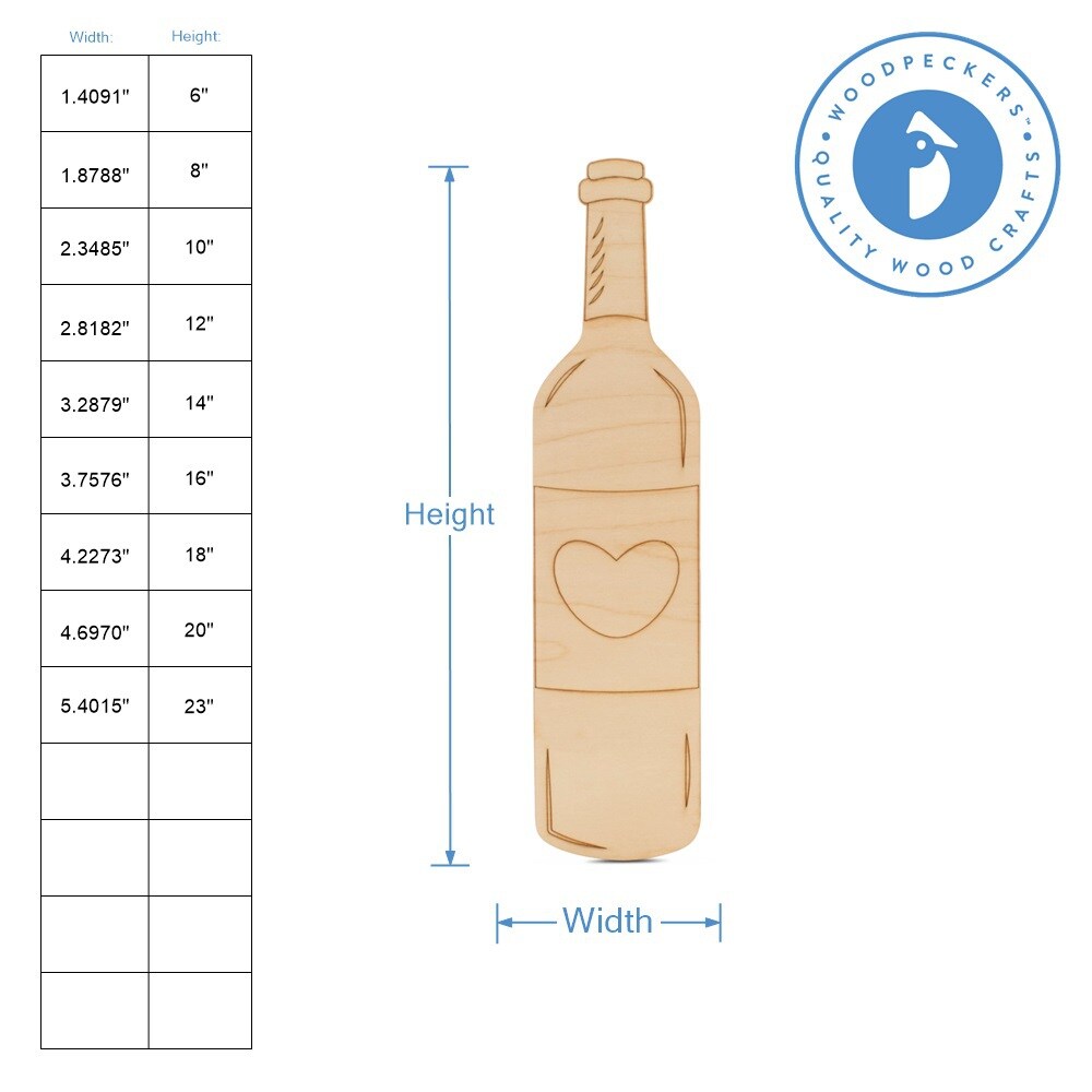 Valentine Wine Bottle Wood Cutout, From 6”-23”, Valentine Craft | Woodpeckers