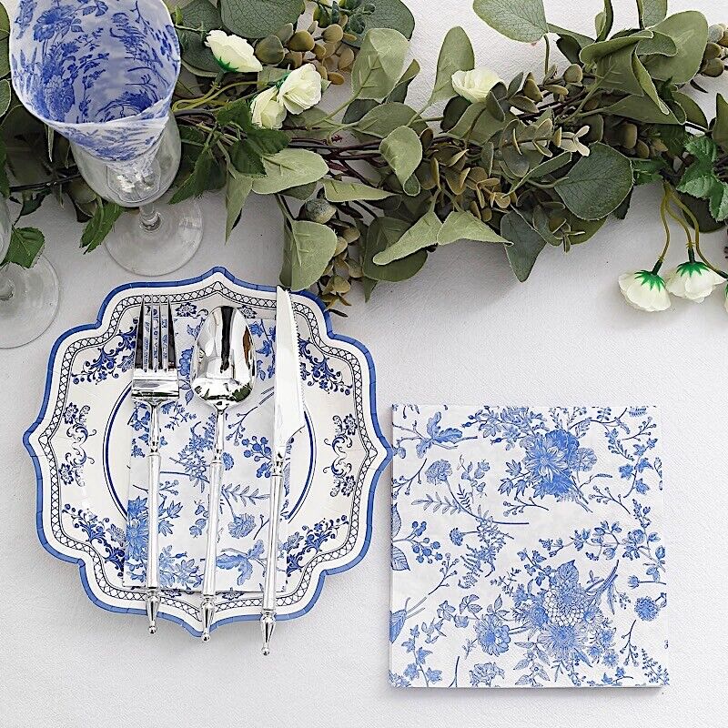 20 White 13x13 in Dinner Paper NAPKINS Blue Floral Design