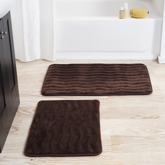 Lavish Home Memory Foam Bath Mat Set 2 Piece Chocolate Microfiber Oversized