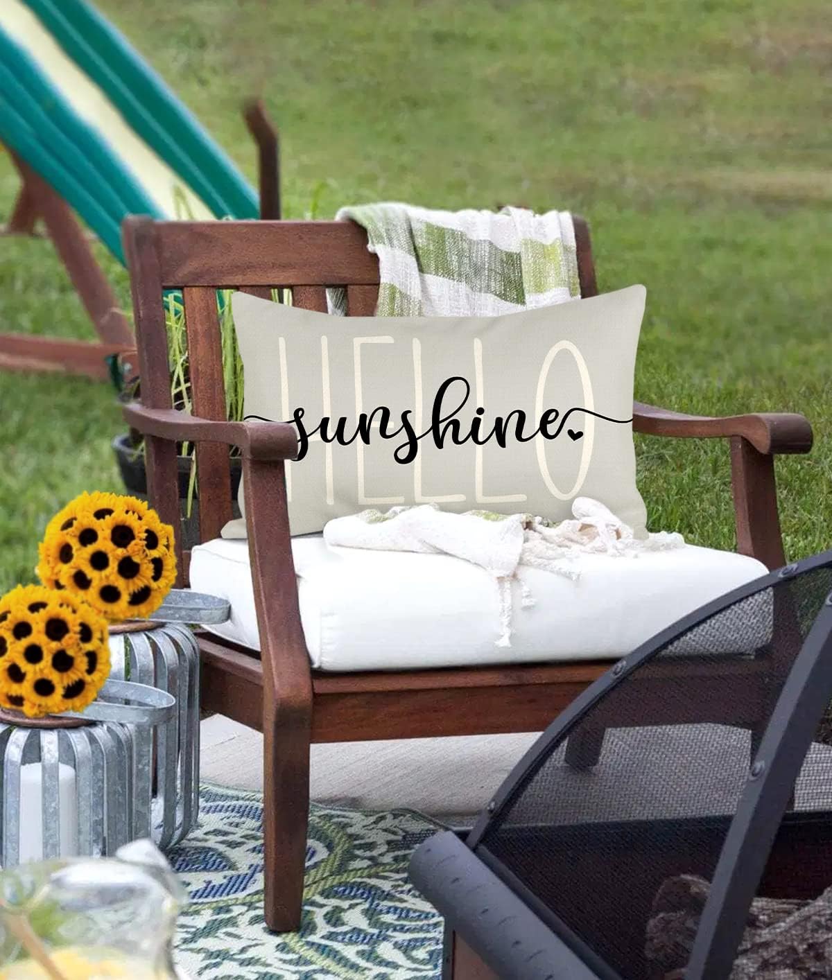 Farmhouse Lumbar Pillow Cover: Hello Sunshine Decor - 12x20 Inches