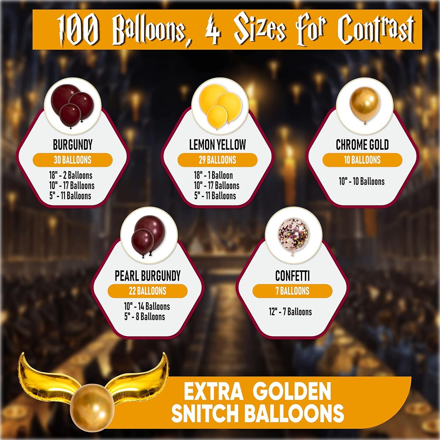 ALL-IN-1 Harry Potter Balloons Garland Arch Kit with BONUS Snitch for Harry Potter Birthday Decorations – Harry Potter Party Supplies for Hogwarts Balloons, Magic Wizard Theme, Baby