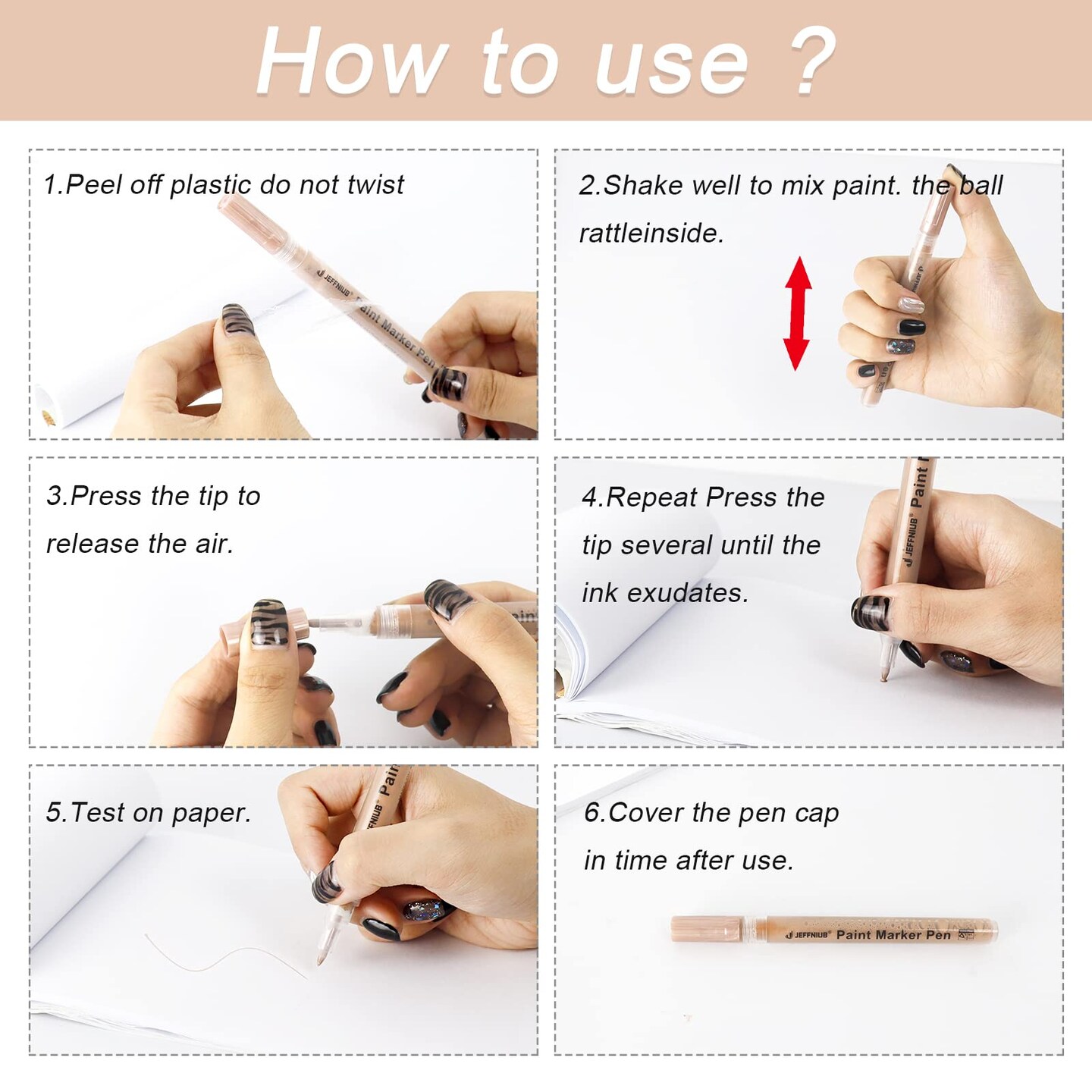 12 Pieces Skin Tone Acrylic Paint Pens, Paint Markers for Wood,Glass,Fabric,Rocks Painting Paint Pens (0.7skin tone)