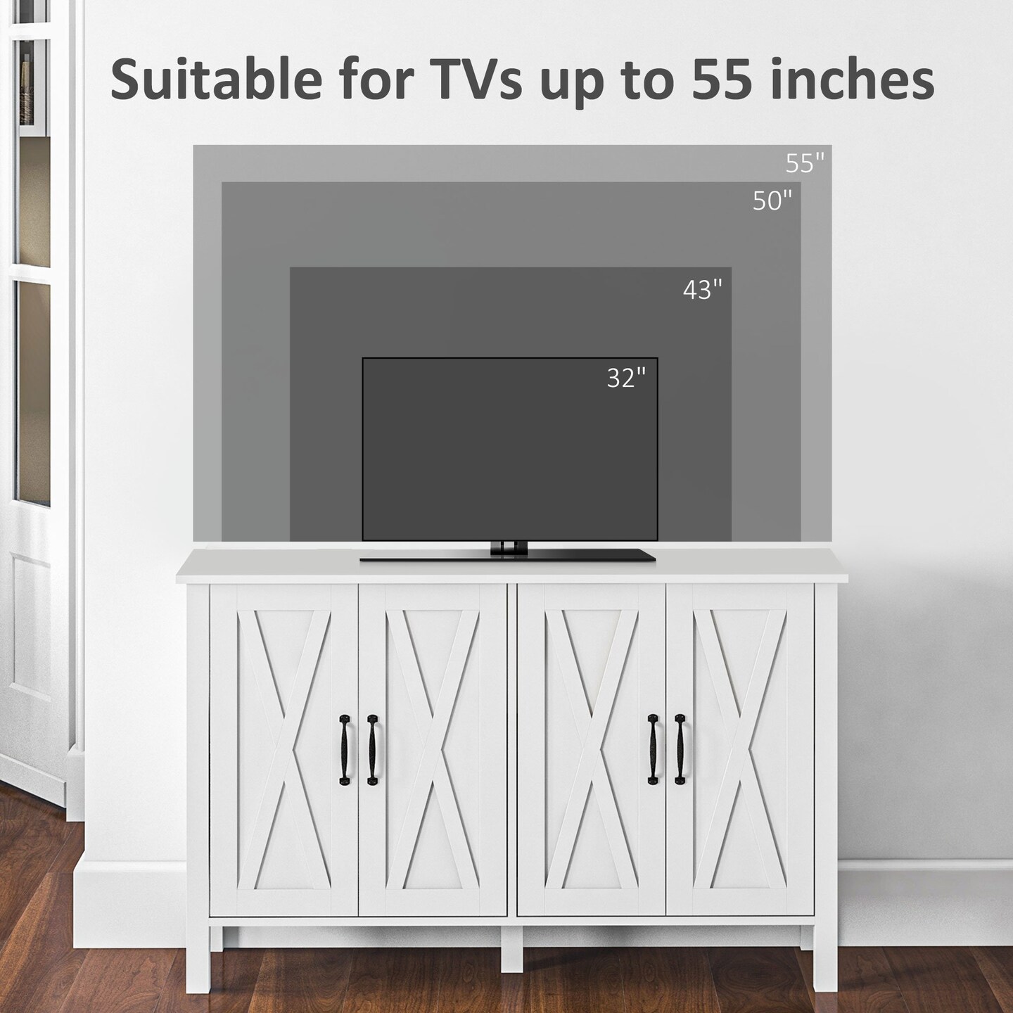 Rustic White Buffet Cabinet with Barn Doors - 66.66 | Organize in Style