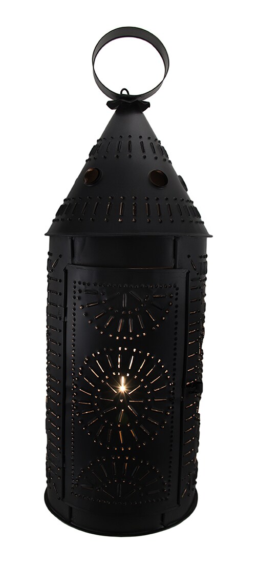 Blackened Finish Perforated Tin Electric Candle Lantern 21 Inch