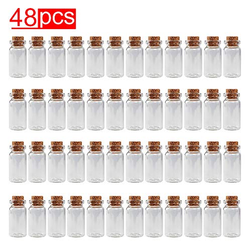 48 Pieces Mini Clear Glass Jars Bottles with Cork Stoppers for Arts &#x26; Crafts, Projects, Decoration, Party Favors - Size: 1-1/2&#x22; Tall X 3/4 Inches Diameter