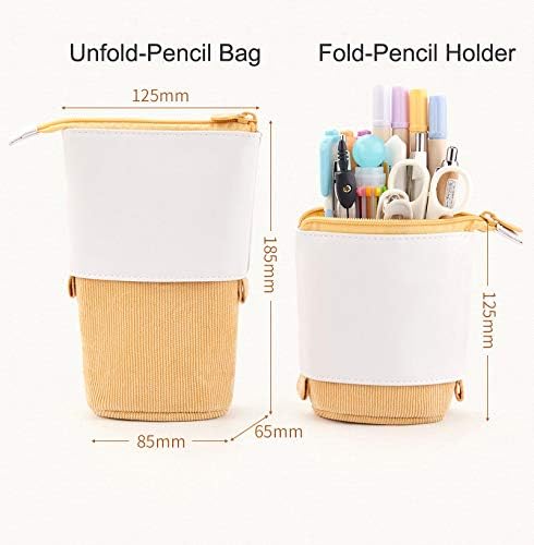 Telescopic Pencil Bag Pen Holder Stationery Case, PU Corduroy Stand-up Retractable Transformer Bag Colorful Organizer, Great for Christmas Holiday Gift (Green)