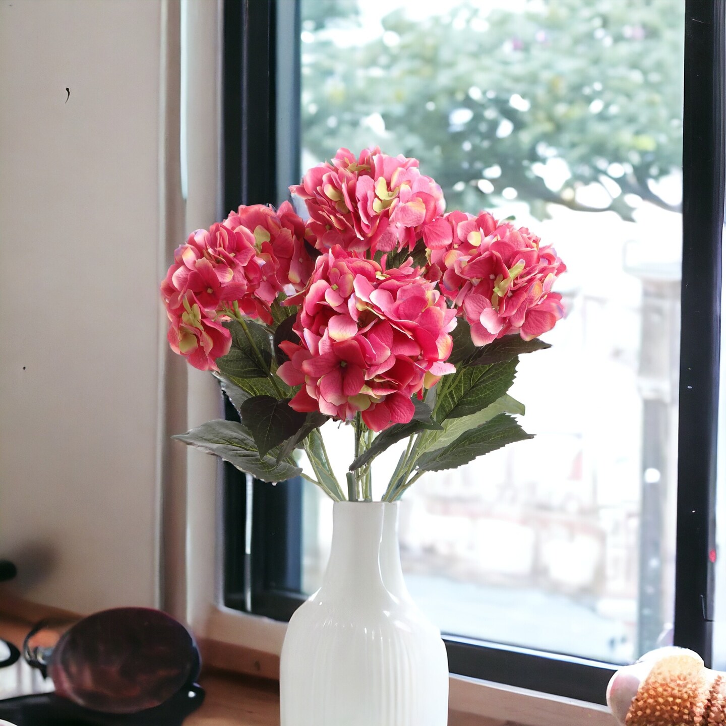 6-Pack: UV Fuchsia Hydrangea Bush with 7 Silk Flowers for Outdoor &#x26; Indoor D&#xE9;cor - Floral Home by Artificial Flowers