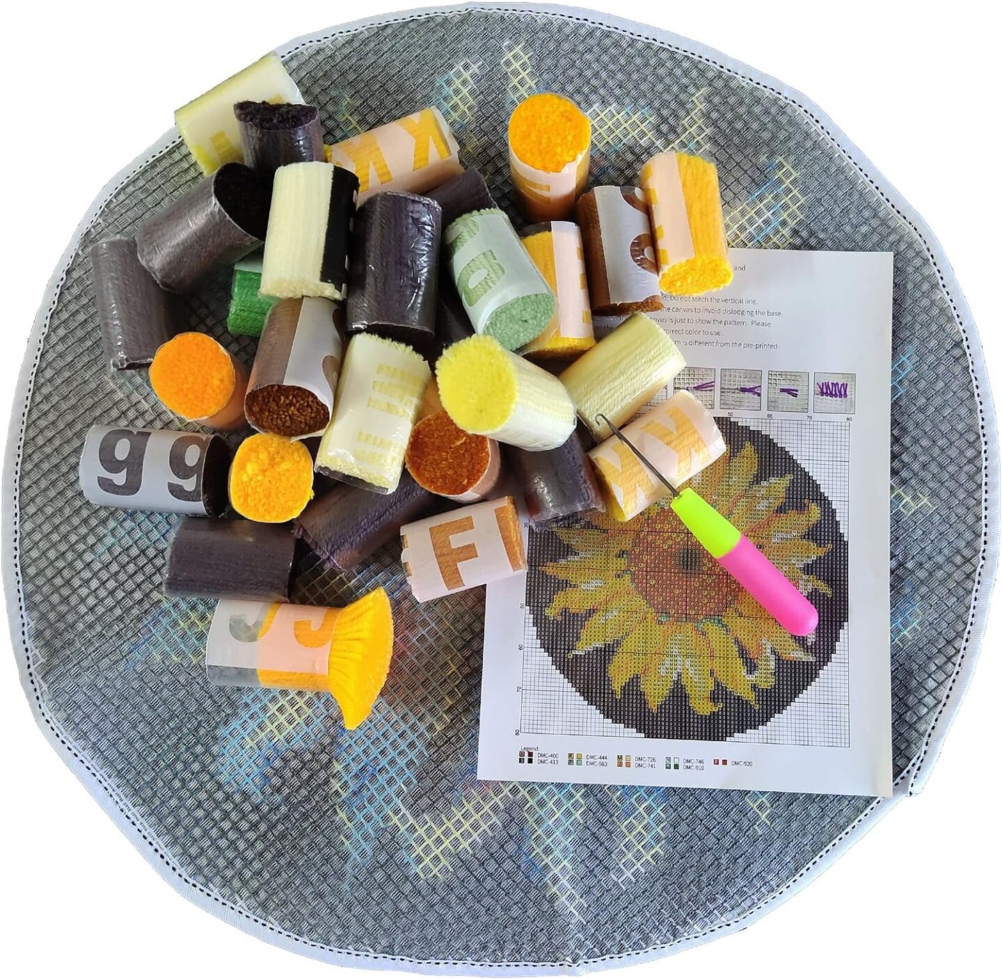 Latch Hook Rug Kit, Sunflower Pattern Printed Canvas DIY Rug Crochet Yarn Kits, Embroidery Decoration 20.4" X 20.4" (52 * 52cm)