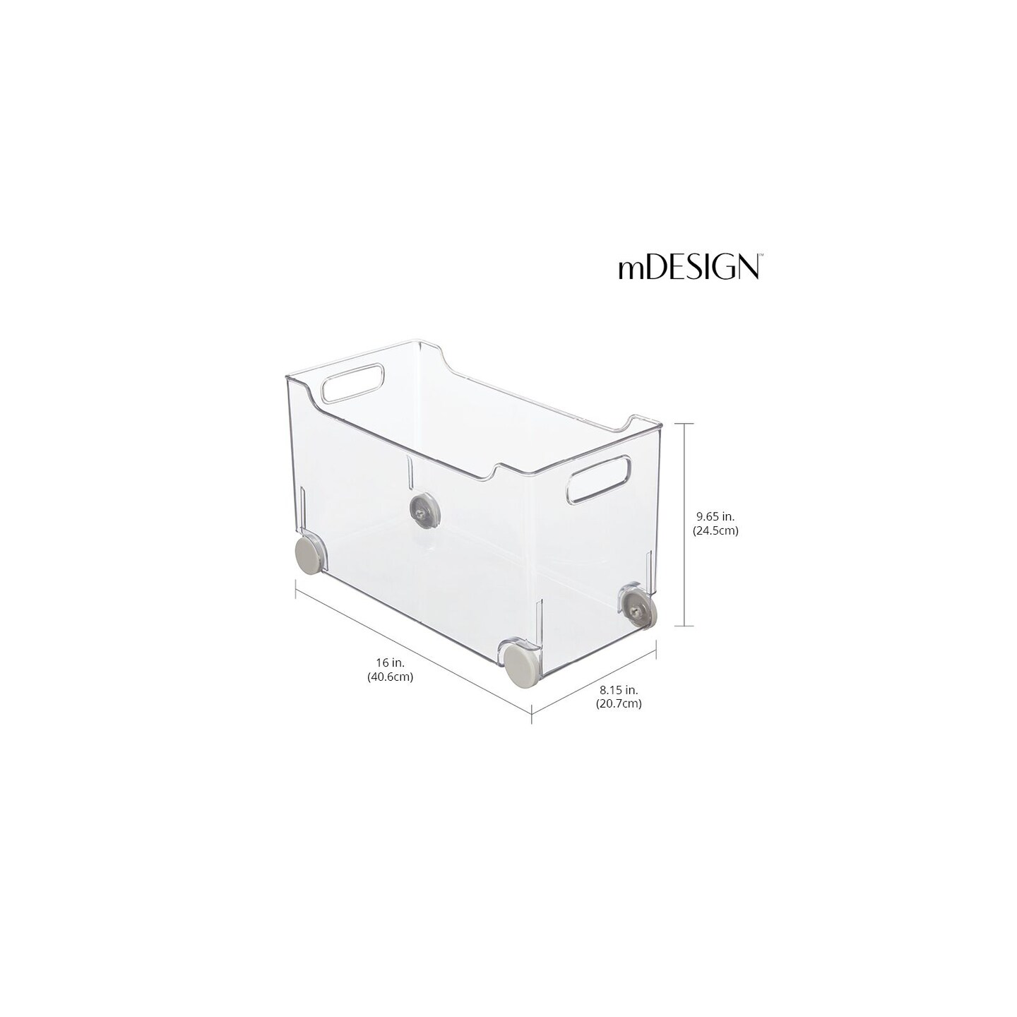 mDesign Plastic Kitchen Storage Bin, Rolling Wheels/Handles