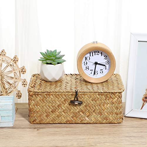 1 Basket with Lids: Seagrass Storage Woven Basket Straw Desktop Rattan 9 inch Hand- Woven Storage Basket Bins Container Organizer for Shelf Desktop Home Decor