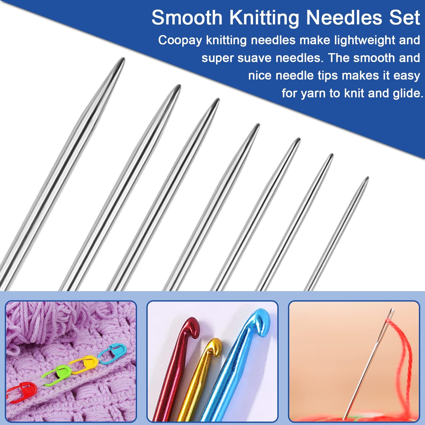 35 Pieces Double Pointed Knitting Needles Set 7.9", Stainless Steel Straight Knitting Needles 2.0mm-5.0mm, Double Ended Sweater Knitting Set Knitting Needle Kit with Knitting & Crochet Supplies