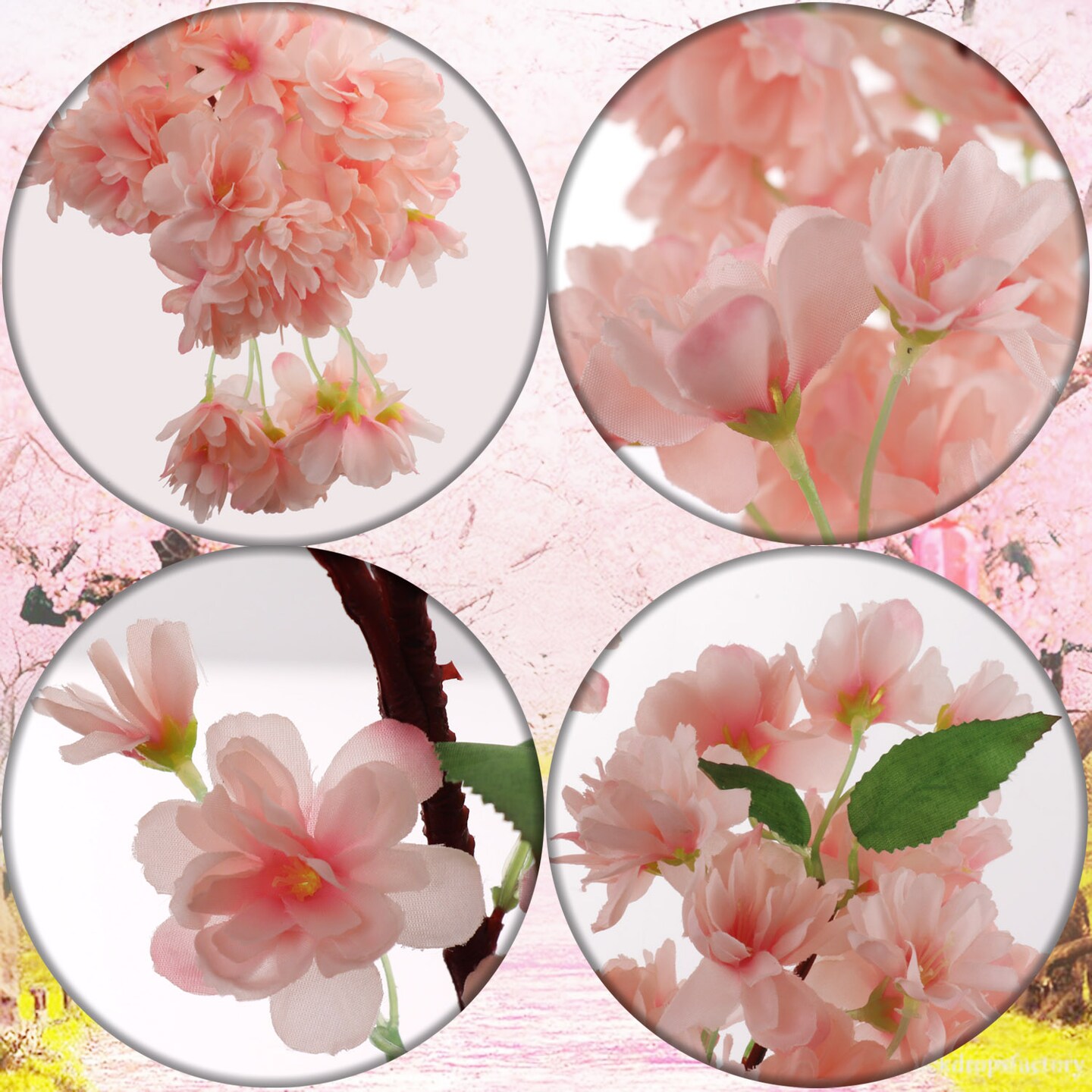 6-Pack 40" Light Pink Cherry Blossom Stems – Realistic Silk Flowers by Floral Home®