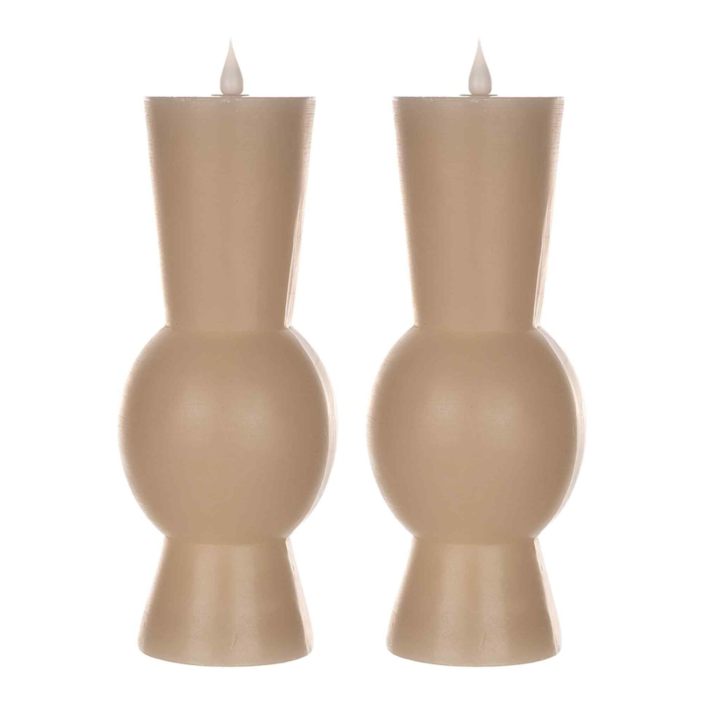 Melrose LED Flameless Abstract Tapered Candles with Remote - 9.25&#x22; - Beige - Set of 2