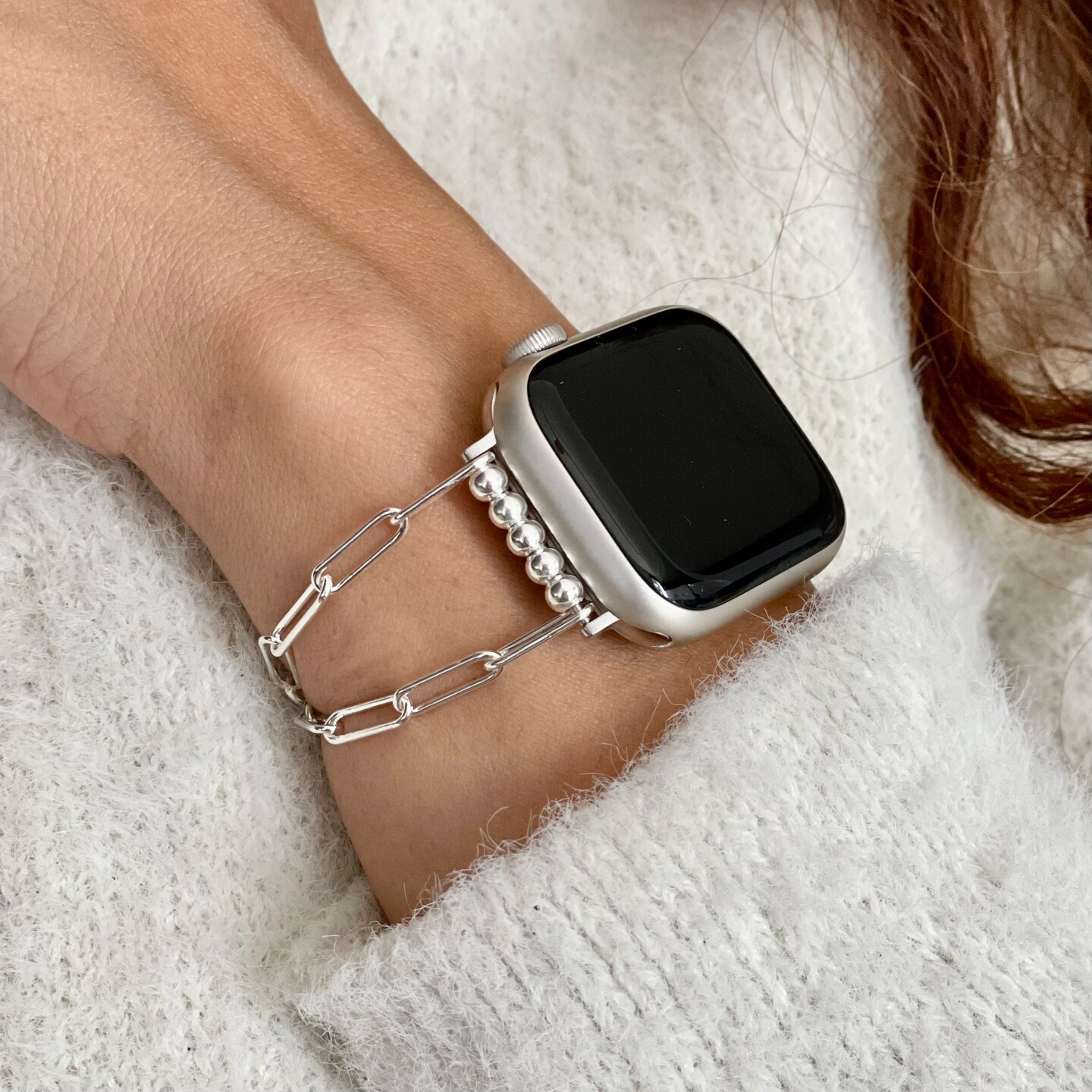 Sterling Silver Apple Watch Band for Women Chic Bracelet Strap Fashionable Elegant Watchband for Series 1 9 SE Jewelry Gift for Her MakerPlace by Michaels