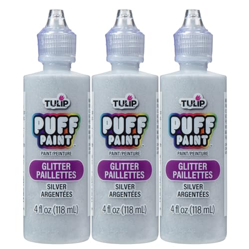 3 Pieces Dimensional Fabric Paint 4 oz Glitter Silver , 4 Fl Oz (Pack of 3), 3 Count