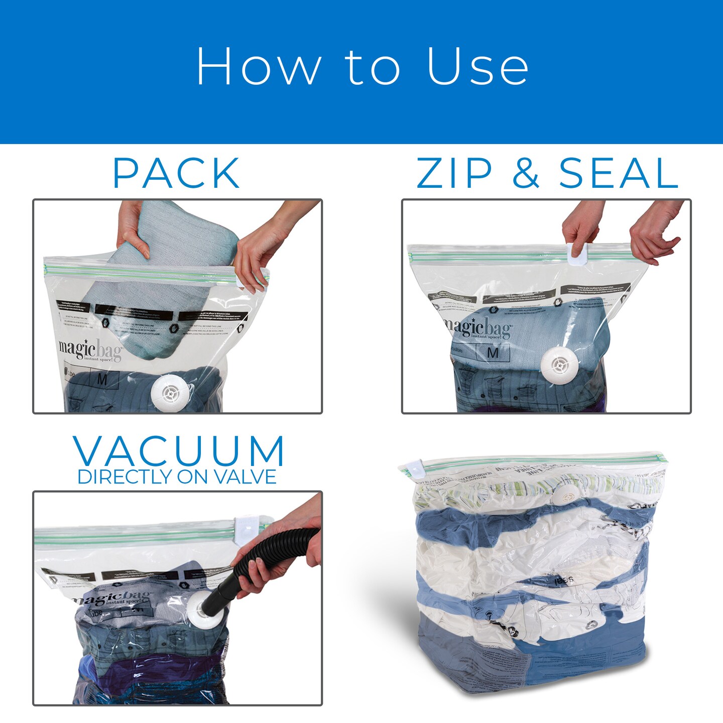 MagicBag Smart Design Set of 4 Instant Space Saver Storage - Cube Extra Large