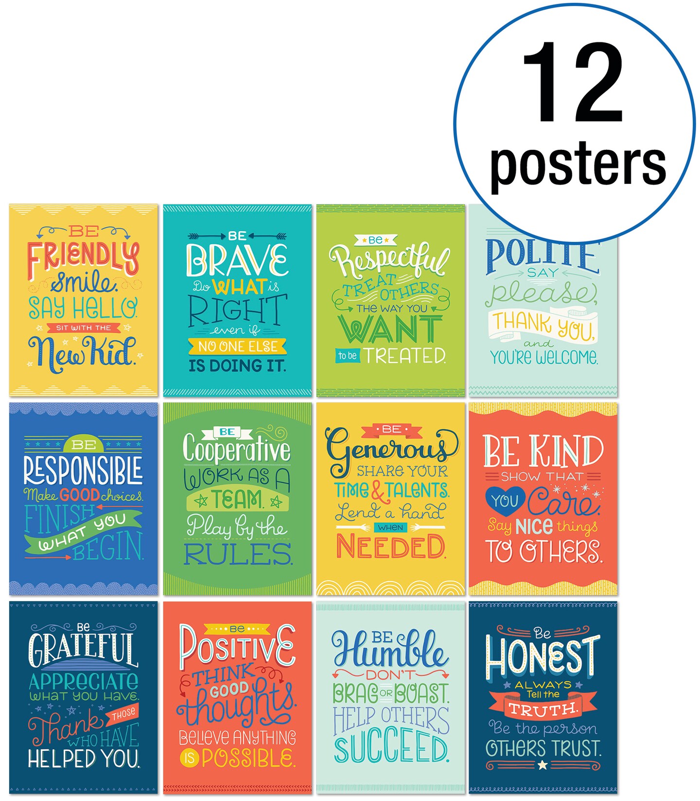 Carson Dellosa Positive Character Traits Poster, Wall Poster Set for Growth Mindset Wall Decor, and Calm Down Corner Supplies,  Inspirational Posters Teacher Supplies &#x26; Classroom Supplies (12 Posters)