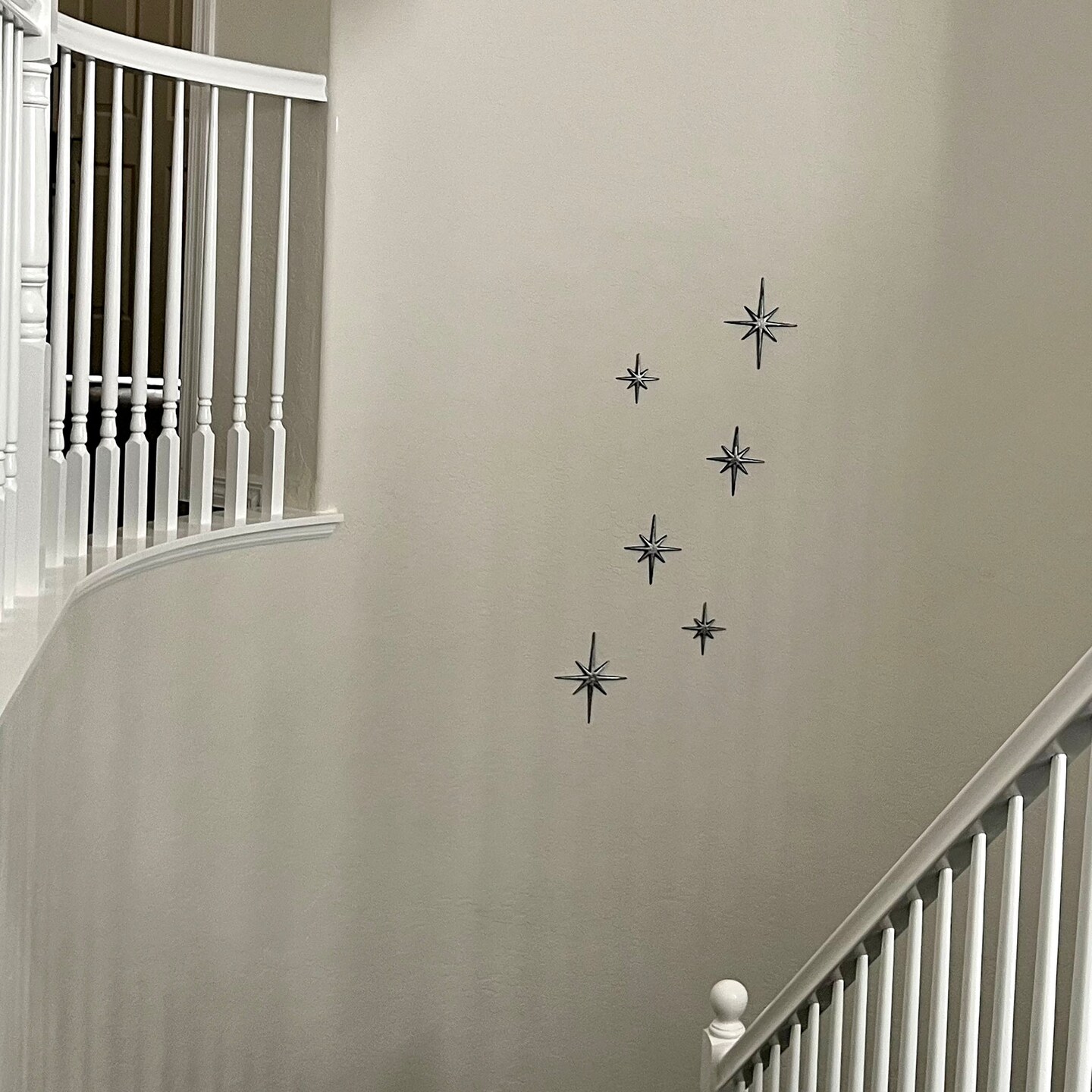 Set of 6 Cast Iron Starburst Wall Hangings Mid Century Modern 8 Pointed Stars