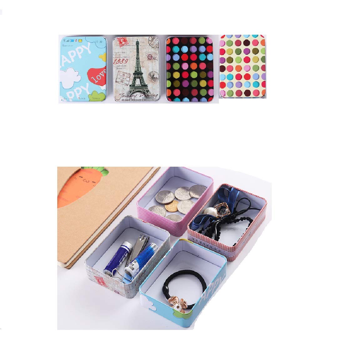 5 Pieces Metal Tins Box Containers 3.54 x 2.56 x 1.1 inch, Mini Portable Small Tins with Lids, Rectangular Case Empty Box for Candies, Pills, Earring,Jewelry Craft, Multi-Purpose Home Kitchen Office