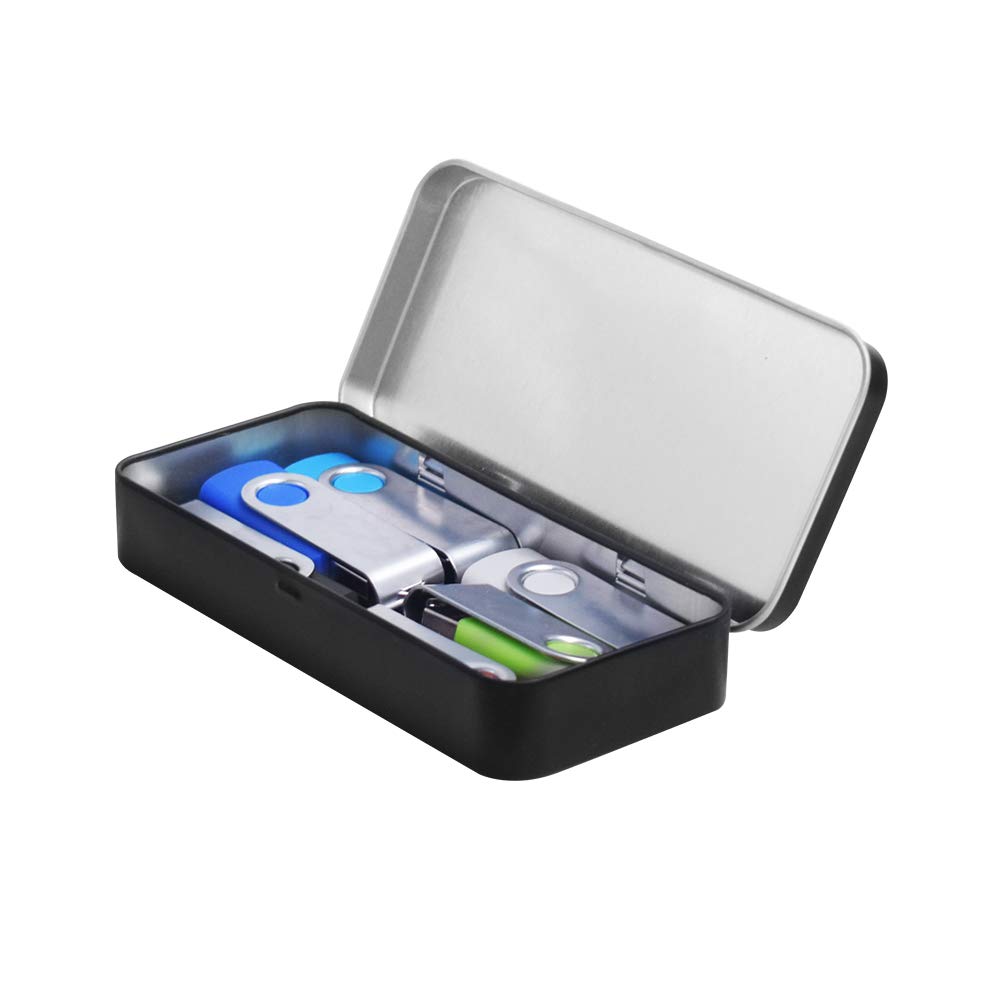 4 Pieces Metal Rectangular Hinged Tin Boxes with Lid, Black Metal Containers Portable Box Small Storage Kit Home Organizer,Model 128