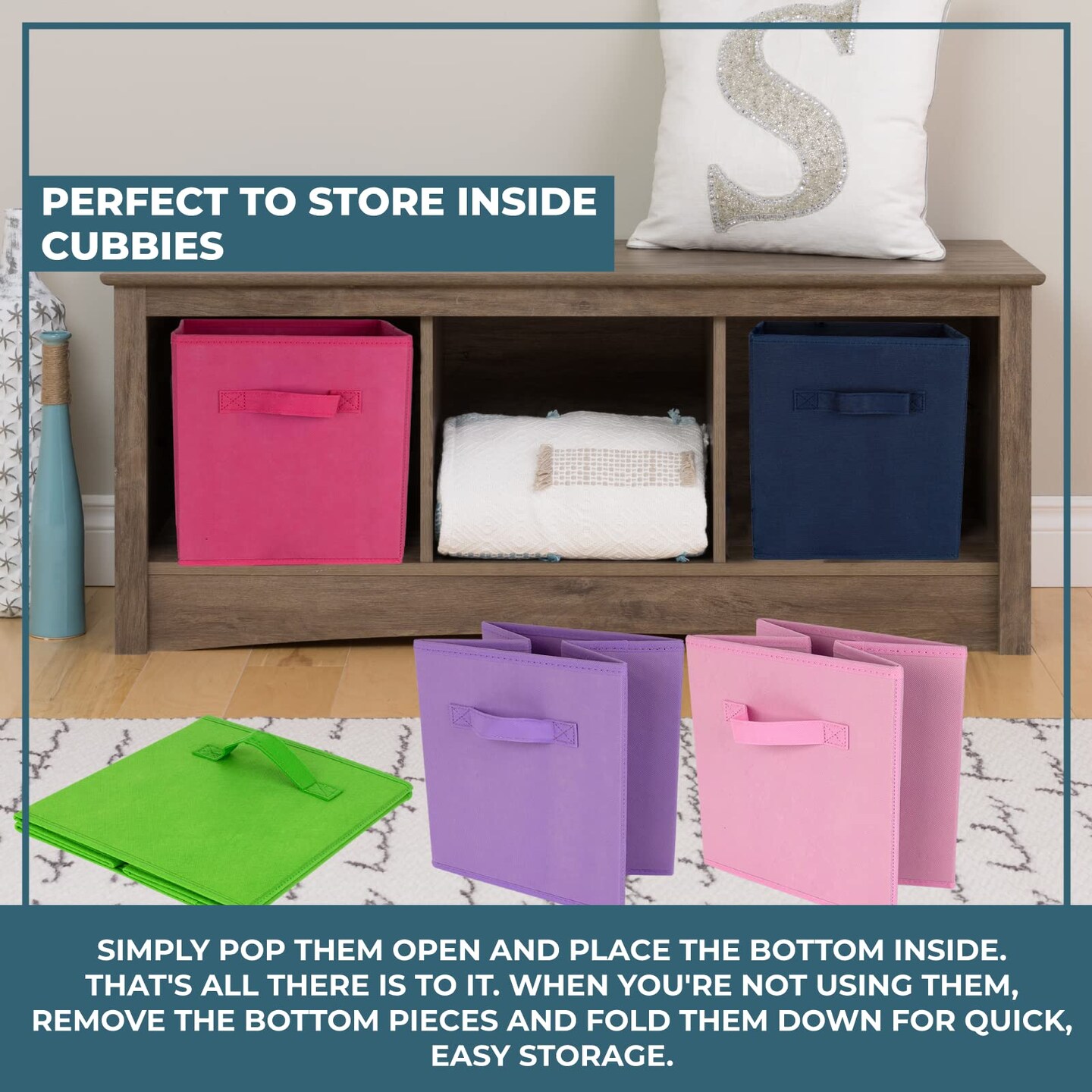 8 Pieces 11 inch cube storage bins , Multi Colored for Home, Kids Room, Nursery and Playroom, Closet and Toys Organization (colorful)
