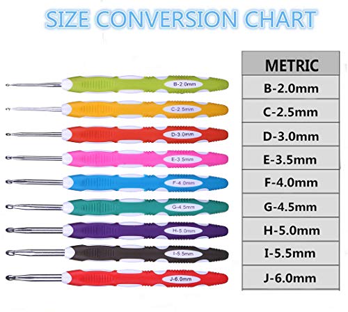 40 Pieces 9 Sizes Ergonomic Crochet Hooks Set with Case 2mm(B)-6mm(J)  Soft Grip Crochet Hooks with Long Handle for Arthritic HandsCrochet Needles Standard US