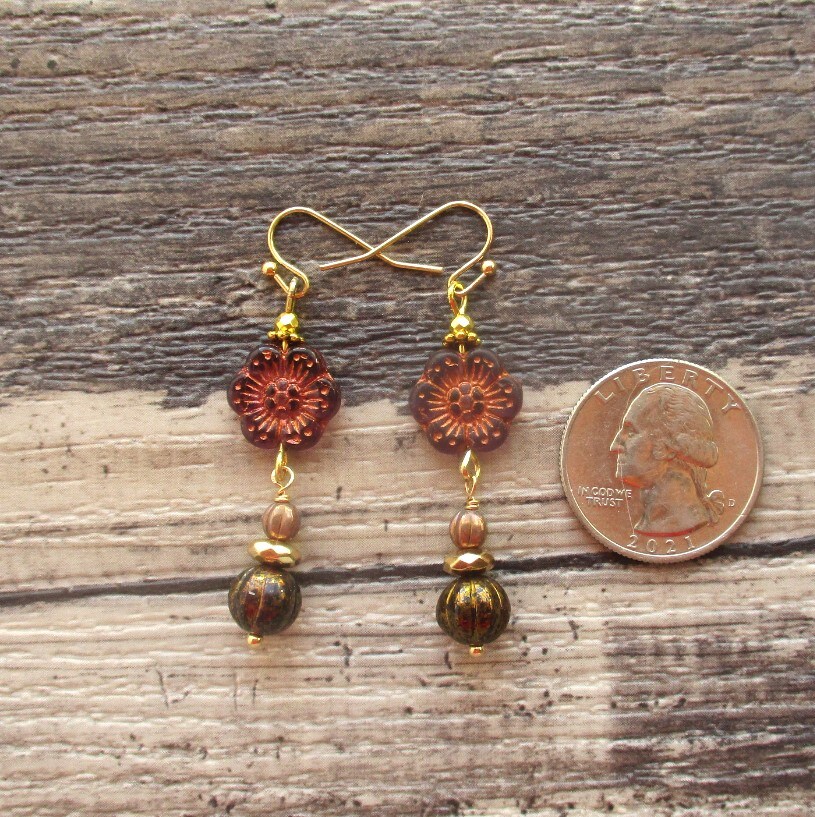 Copper Galaxy Honeycomb Beaded Women's Earrings | Women's Czech Glass Hexagon orders Dangle Earrings | Women's Gift Idea For Mom Sister Wife