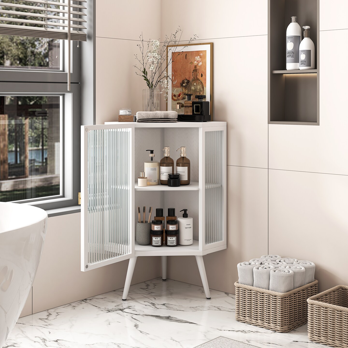 Modern Iron and Glass Corner Cabinet | 28.66 | Organize in style