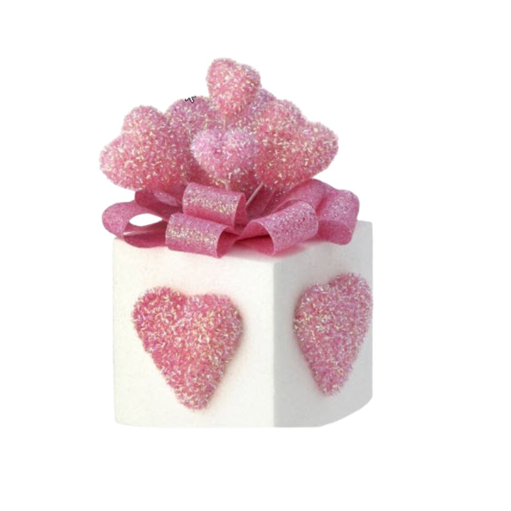 10.5&#x22; Valentine&#x27;s Day Glitter Foam Gift Box with Hearts - Pink and White Decor - Foam gift box wreath attachment - TCT Crafts (MTX70784RDWH)
