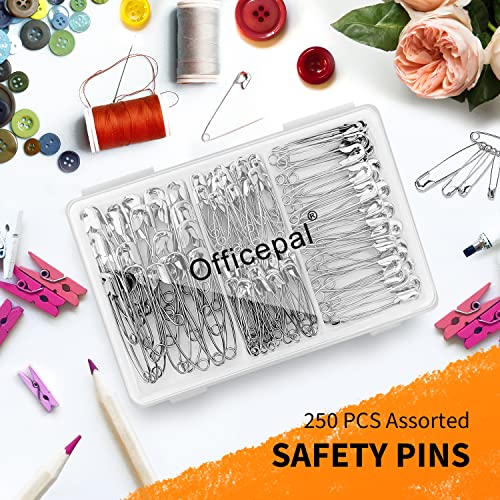 4-Size Pack of Safety Pins- Top 250-Count &#x2013; Durable, Rust-Resistant Nickel Plated Steel Set- Best Sewing Accessories Kit for Baby Clothing, Crafts, Arts (4-Size in 1 No.001)
