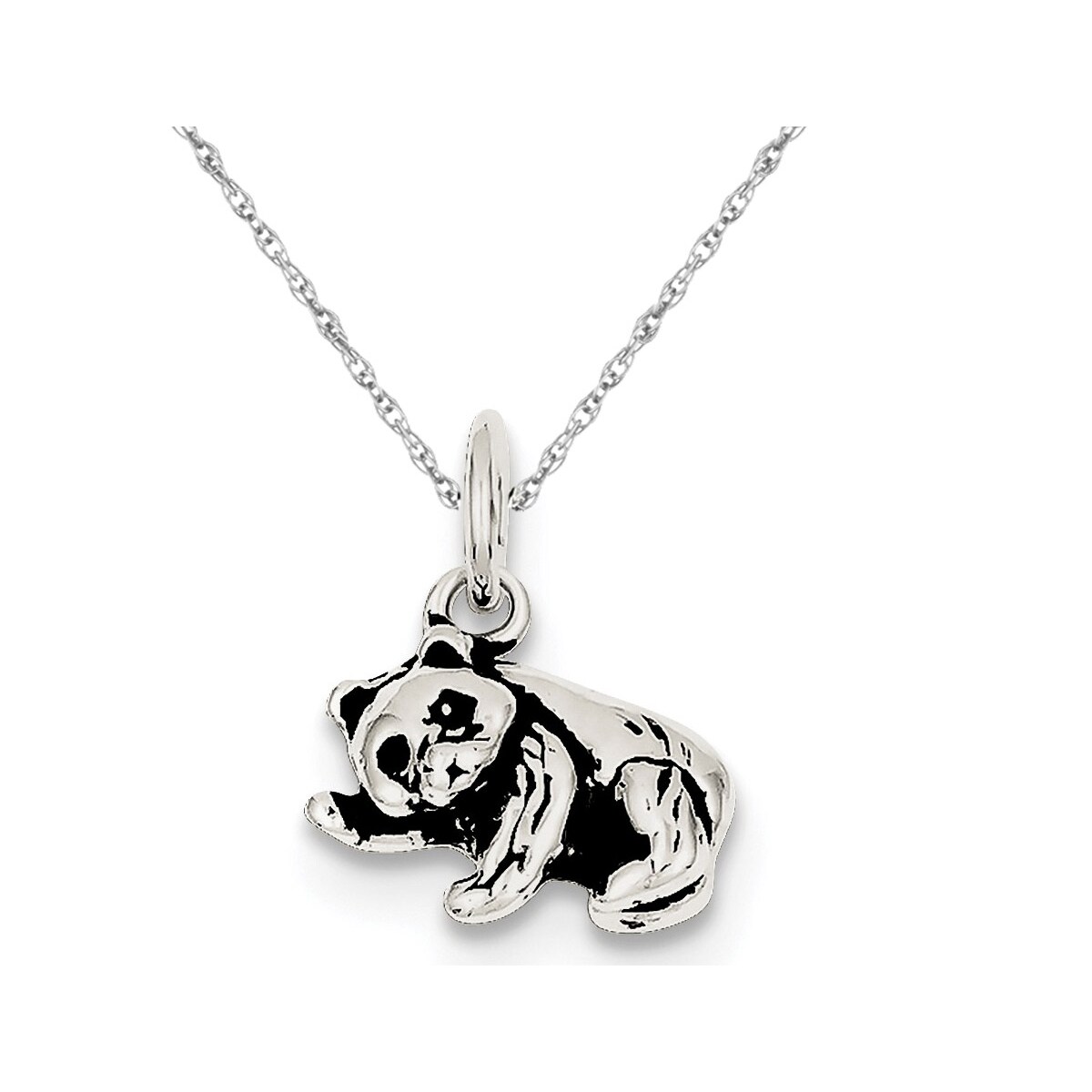 Gem And Harmony Small Antiqued Panda Bear Charm Pendant Necklace in Sterling Silver